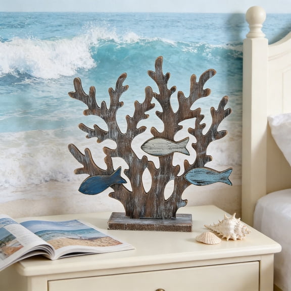 XIA0LE Mediterranean Style Home Decor Oceans Retros Wooden Corals Tree Tabletop Decoration Corals And Sea Fish Vintage Decoration