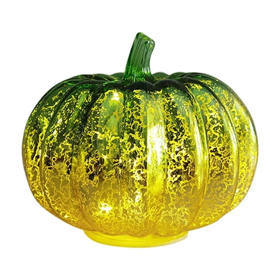 XIA0LE Mercury Glass Pumpkin Light With Fairy Lights Inside, Battery Operated Led Pumpkin Lamp, Ideal For Halloween Fall Decoration, Thanksgiving Rustic Decor, H:5.5" (Green)