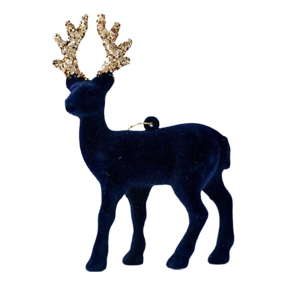 XIA0LE Reindeer Christmas Tree Hanging Ornament, 6in Velvet Texture Deer Hanging Bauble with Gold Glitter Antlers, Elegant Xmas Tree Decoration for Holiday Home Decor (Dark Blue)