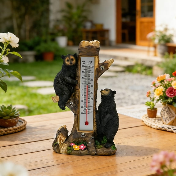 XIA0LE Resin Black Bear Thermometers Ornament For Lawns And Garden Decoration Animals Thermometers Ornament