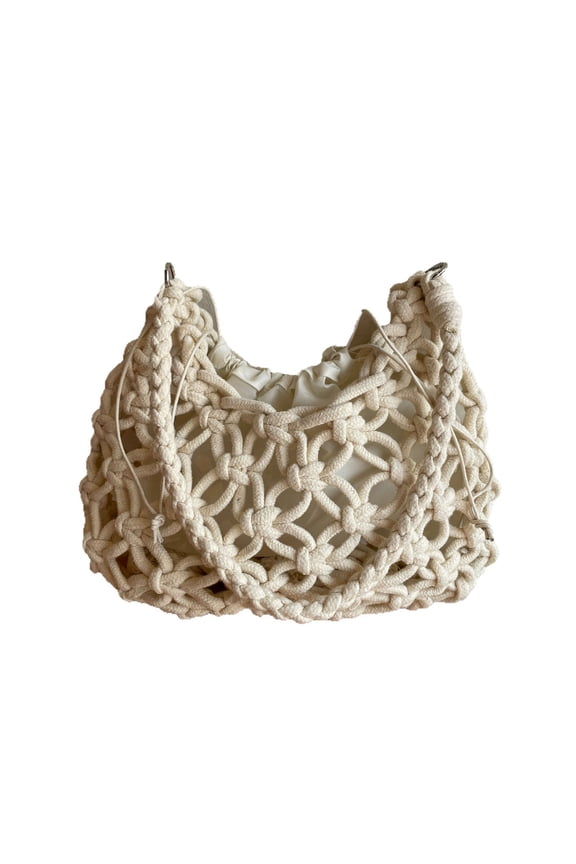 XIA0LE Seaside Vacation Beach Bag Korean Ins Style Woven Bag Solid Color Shoulder Half Bag