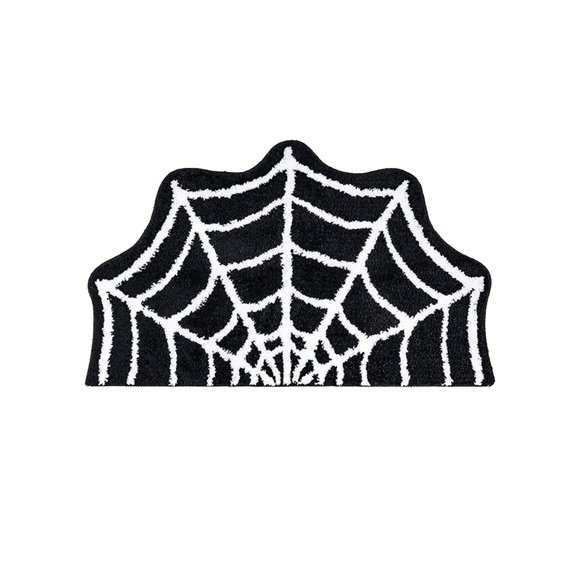 XIA0LE Spider Web Bath Mat, Gothic Halloween Rug,16x24 In Black Washable Non-Slip Goth Bath Mat For Bathroom, Front Door, Bedroom, Kitchen
