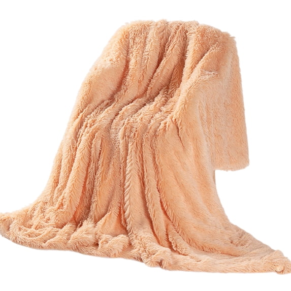 XIA0LE Thickened Long Faux Fur Throw Blanket, 31.5x42.5 Inchesfuzzy Faux Fur Throw Blanket, Reversible Shaggy Blankets, Fluffy Plush Warm Throws For Sofa Couch, Rose Gold