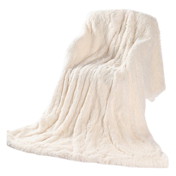 XIA0LE Thickened Long Faux Fur Throw Blanket, 31.5x42.5 Inchesfuzzy Faux Fur Throw Blanket, Reversible Shaggy Blankets, Fluffy Plush Warm Throws For Sofa Couch, White