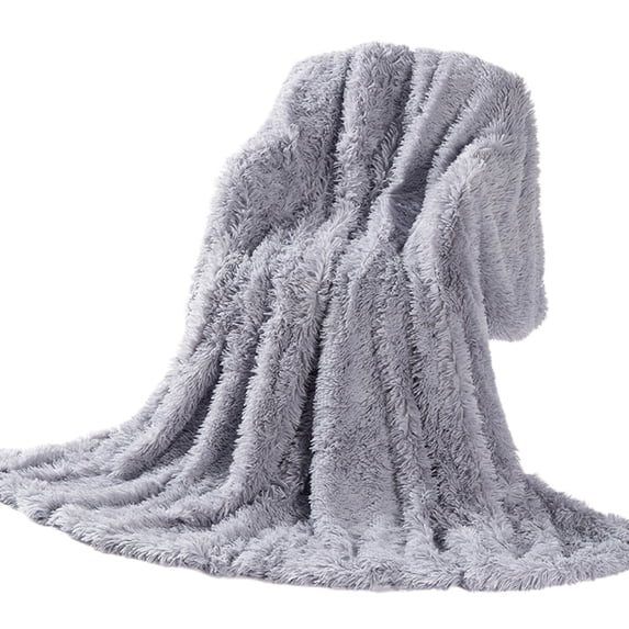 XIA0LE Thickened Long Faux Fur Throw Blanket, 31.5x42.5 Inchesfuzzy Faux Fur Throw Blanket, Reversible Shaggy Blankets, Fluffy Plush Warm Throws For Sofa Couch, Gray
