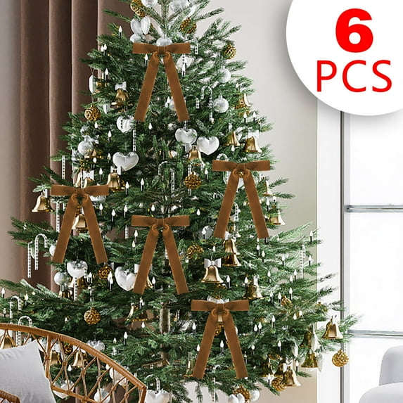 XIA0LE Velvet Large Christmas Bows For Christmas Tree Garland Wreath, 5.1in X 7.1in Vintage Ribbon Bows With Twist Tie For Xmas Holiday Indoor Outdoor Decorations,Gift Wrapping (6pcs, Coffee)