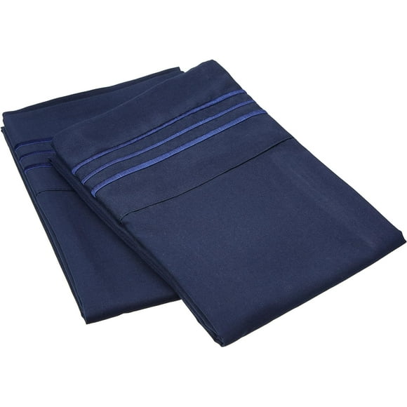 XIACOCO-1500 Thread Count Wrinkle & Fade Resistant Egyptian Quality Ultra Soft Luxurious 2-Piece Pillowcases, King Size, Navy