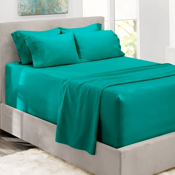 XIACOCO-Bed Sheets, Luxury Soft 6 Piece Bed Sheet Set Extra Deep Pocket Fitted Sheets Fits Mattress Up To 21", Double Brushed Bedding Sheets & Pillowcases, Full, Teal