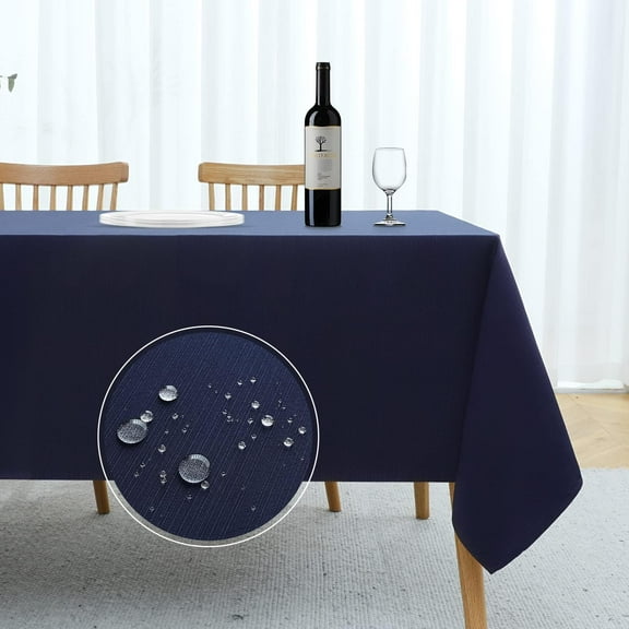 XIACOCO-Jacquard Rectangle Tablecloth - Geometric Line Damask Table Covers Waterproof Stain Resistant Washable Polyester Table Cloths For Indoor & Outdoor(60 X 144 Inch,Navy Blue)