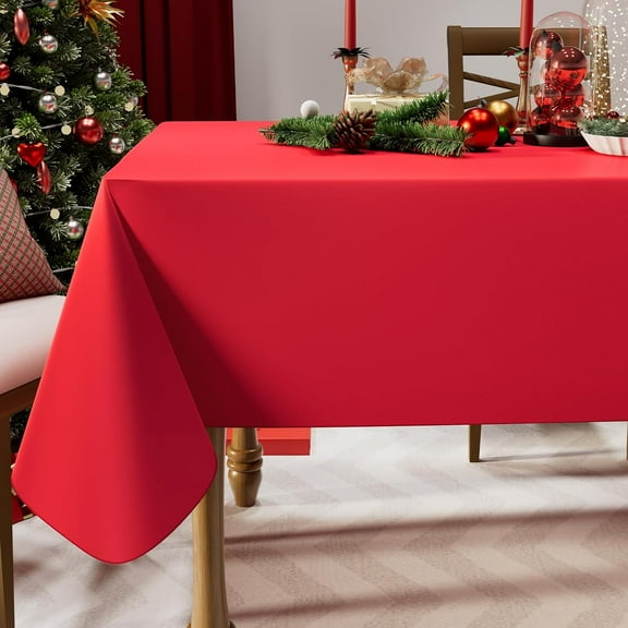 XIACOCO-Rectangle Vinyl Tablecloth, Waterproof Spillproof Plastic Flannel Backed Table Cloth, Wipe Clean Table Cover For Chriatmas Dinner (Red, 54" X 108")