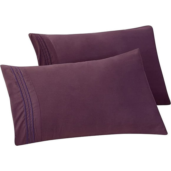 XIACOCO-Solid Pillowcases 1500 Premium Hotel Quality Microfiber - Smooth Weave, Wrinkle And Stain Resistant, Easy Slip-On, 2-Piece Set, King Pillowcase, Purple