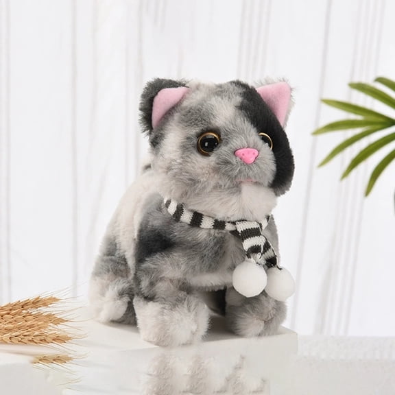 XIAHAO Cuteoy Walking Grey Cat Stuffed Animal Talking Wagging Nodding Educational Plush Kitty Toy Electric Interactive Animated Plushies for Girls Boys Birthday, 8.4"