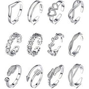 XIAN  12pcs Silver Adjustable Toe Rings Attractive and Eye-catching Design Foot Ring for Women Teen Girls Girlfriend  Silver