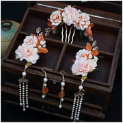 XIAN  Ethnic Style Hairpin Earring Set Classical Ancient Flower Plate Hairpin for Bridesmaid Wedding Dating  Set 13