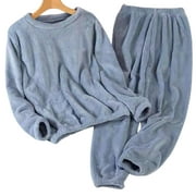 XIAN  Winter Warm Flannel Pants Pajama Sets High Elastic Household Clothes for Girl Woman Lover Mother  2XL Sky Blue