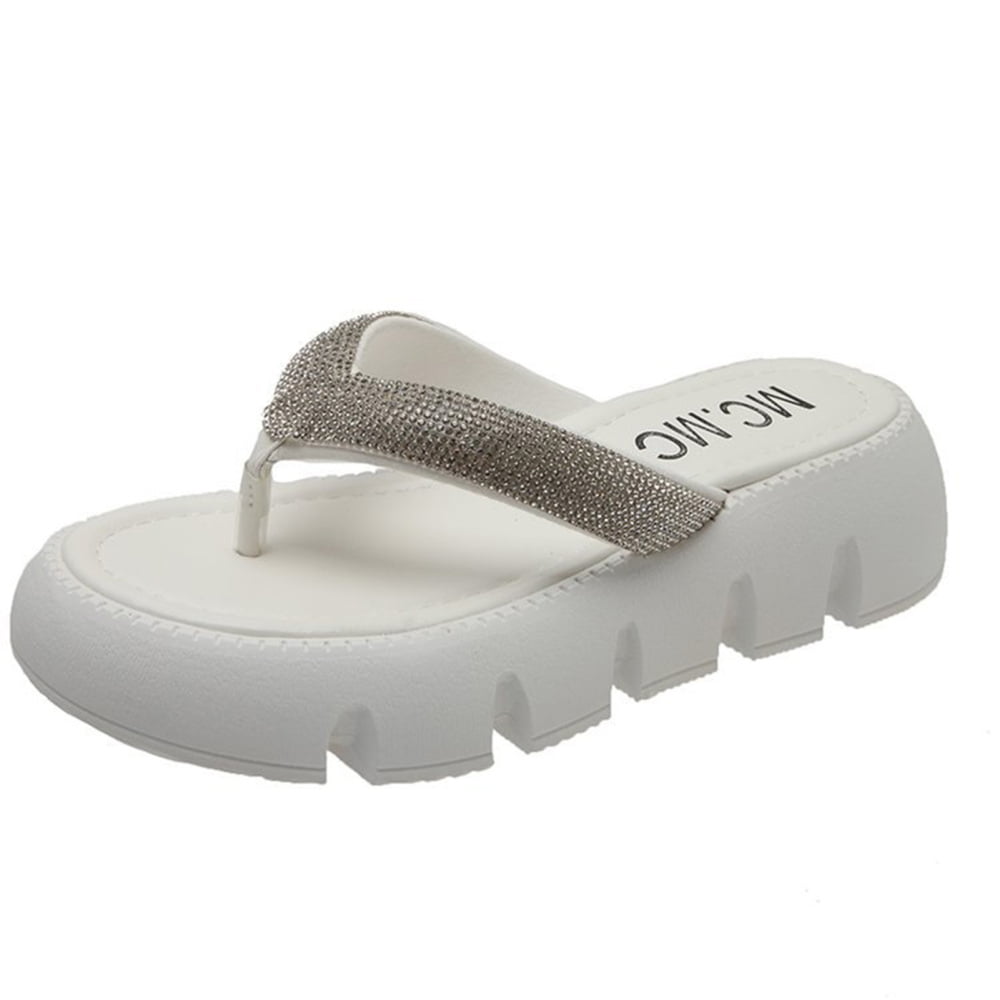 XIAN Woman Thick-Soled Flip Flops Females Sandals Rhinestone Flip Flops ...