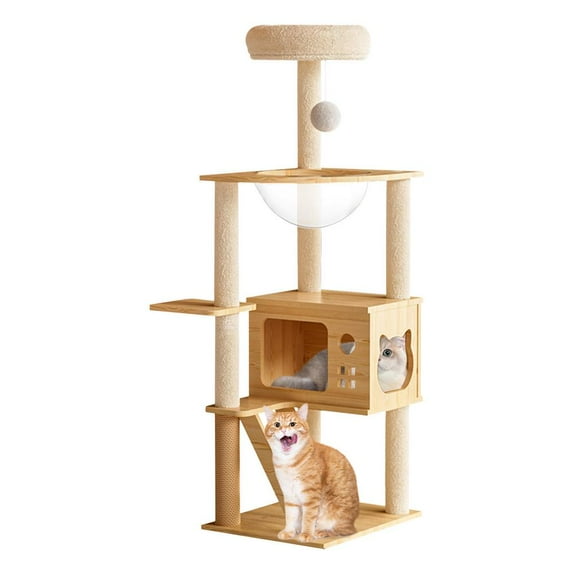 XIANERS Cat Tower for Large Cats Cat Tower Density Board Condo with Scratching Post Top Perch 4ft Wooden Cat Tower Pet Supplies for Kittens Climb Play Rest beautifully