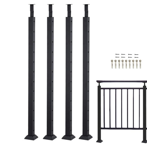XIANERS Deck Railing Kit Carbon Steel Handrail Post 4PCS Railing Post Fixed Top Mount Black Stair Railing System Kit Cable Railing Post Black Finish Flat Top Deck Post greater