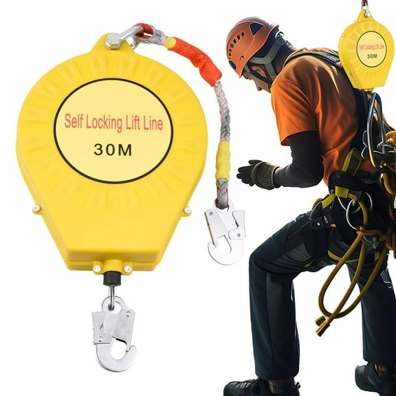 XIANERS Fall Protection Lanyard 330LBS Load Retractable Cable Fall Arrester 98FT Steel Wire Rope Construction Roofing Safety Lanyard Worker Accessories typical