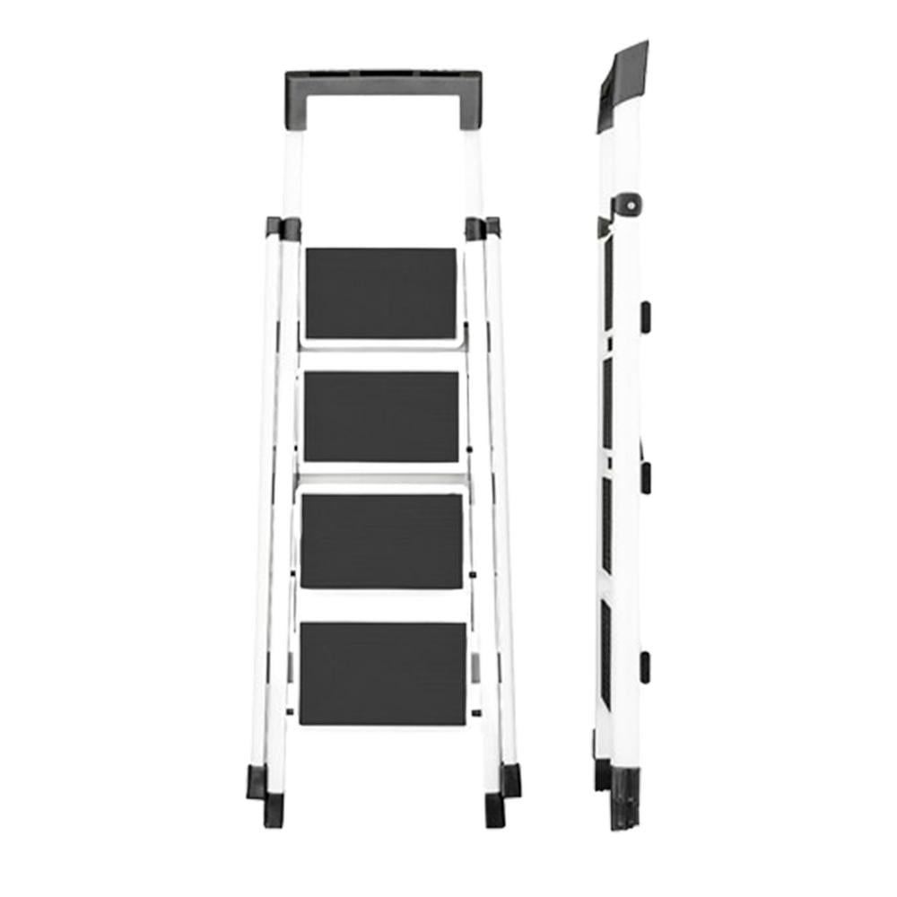 4 Step Foldable Steel Ladder -Wide Anti Skid Steps - (Gray & White) At - View #4