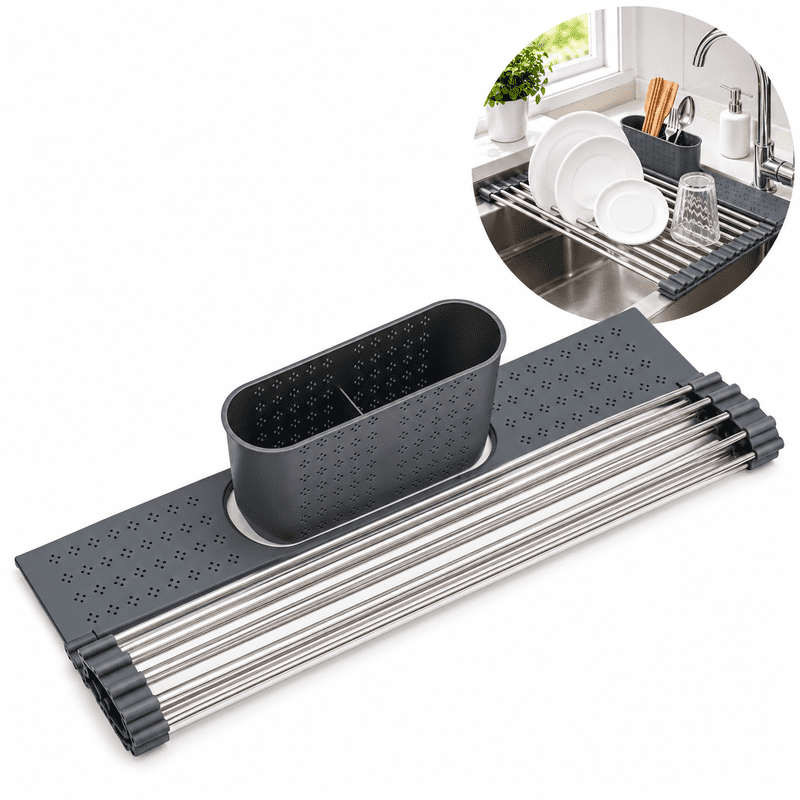 XIANGSUO Roll-Up Dish Drying Rack Over the Sink, Foldable Stainless ...