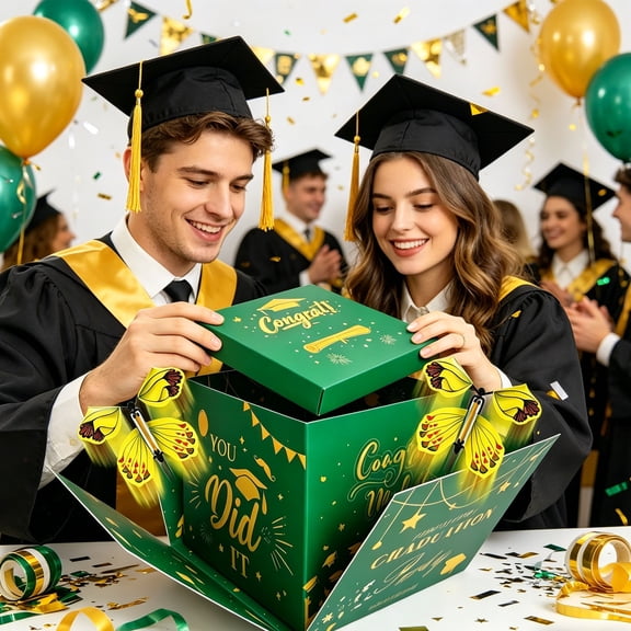 XIANGerQVQ Event Party Supplies! Graduation Surprise Gift Box With Flying Butterflies Congrats Pops Up Explosion Box For 2026 Grad Party Favors Decor