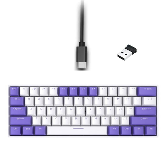 XIANJINO 60% Wireless Gaming Keyboard, 3-Modes 2.4G/Bluetooth Pudding Keycaps with Translucent Layer,RGB Ultra-Compact Mini Keyboard, Waterproof Small 61 Keys Keyboard for Office/Gaming (Purple)
