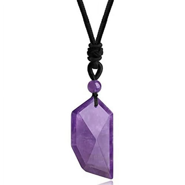 XIANNVXI Necklace for Men Women Amethyst Healing Crystal Stone Necklace Natural Adjustable Black Rope Pendant Necklaces Jewelry Christmas Birthday Gifts