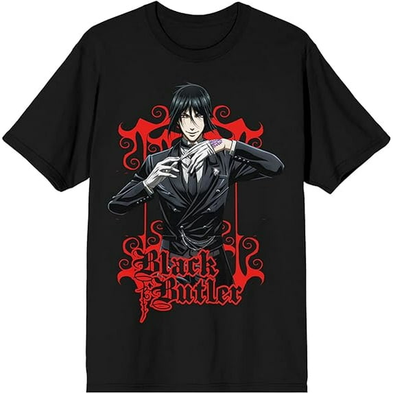XIANQI Black ButlerT-shirt Anime Mens Short Sleeve Black Graphic Tee