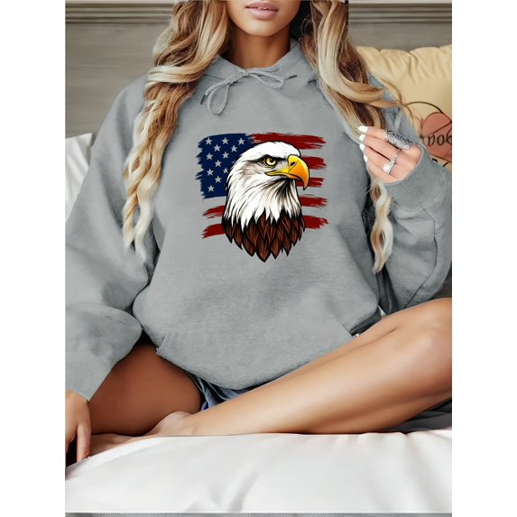 XIANQI Ladies' Hooded Sweatshirt American Eagle Flag Pattern 250g L