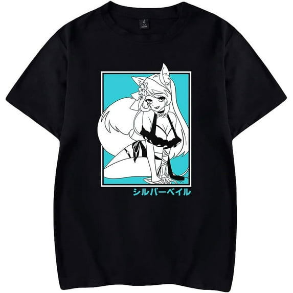 XIANQI Vtuber Silvervale Cosplay T-Shirt Print Harajuku Womens Summer Kawaii Short Sleeve Tops T-Shirt