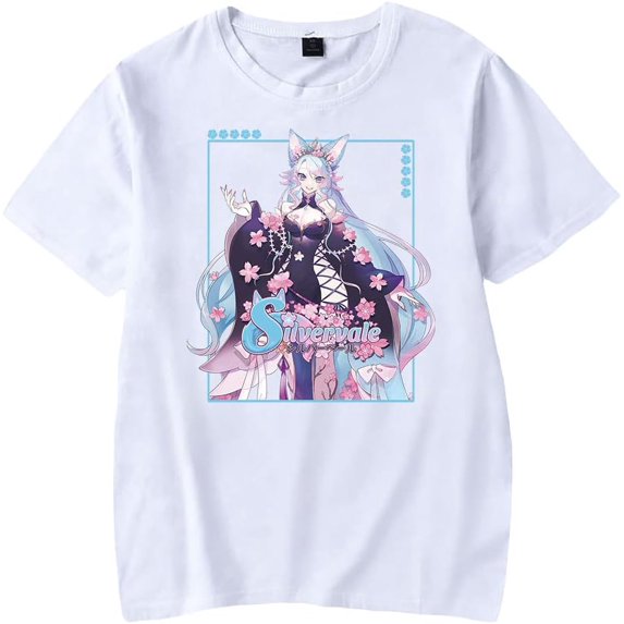 XIANQI Vtuber Silvervale Cosplay T-Shirt Print Harajuku Womens Summer Kawaii Short Sleeve Tops T-Shirt