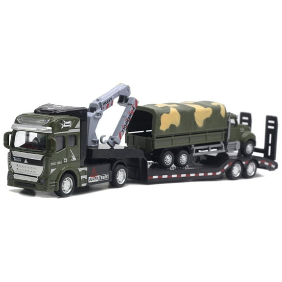 XIANXIAN 1/50 Scale Semi Truck with Flatbed Trailer Toy for Boys, Metal Large for Transport Tractor Truck Christmas Birthday Gifts for Boys Adult Collector -Black