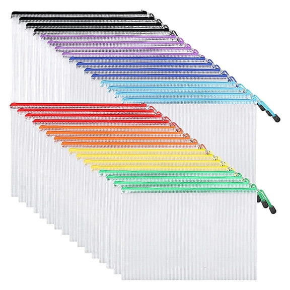 XIANXIAN 16/20/24/32pcs Mesh Zipper Pouch Bags A4 Document Bag, 13.14x9.25 Inches, Plastic Zip File Folders, Puzzles, Board Game Storage for Organizing Office Home B