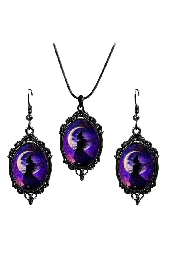 XIANXIAN 2025 Dark Witch Jewelry Collection Set - Gothic Pendant Necklace & Earrings for Halloween Parties Vampire-Themed Accessories Adult Costume Finishing Touch