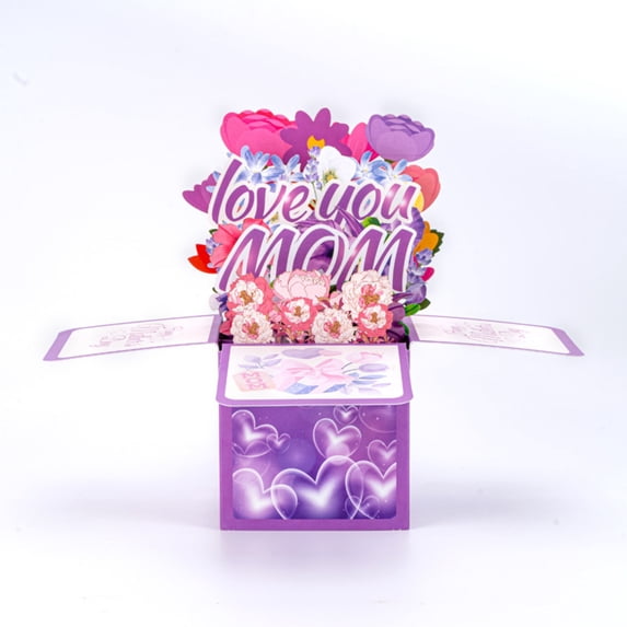 XIANXIAN 2Pcs 3D Pop-Up Box Card for Mother's Day - Love You Mom Heartfelt Gift, Unique Surprise Greeting Card with Flowers & Sentiments, Mother's Day Gift for Mom, Grandma, Wife
