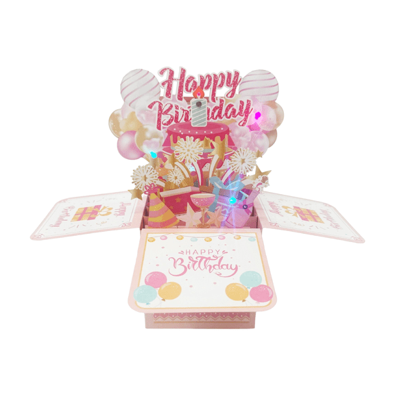 XIANXIAN 3D Birthday Cards with Music & Colorful Lights - Musical Light Up Pop Up Happy Birthday Card,Funny Singing Bday Gift Cards for Kids,Teens,Daughter,Son,Girls,Boys Pink