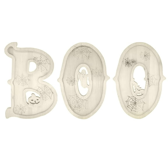 ​​XIANXIAN 3PC Wooden Halloween BOO Charcuterie Board Serving Tray Fillable Decor for Kitchen Table Fireplace Themed Gatherings Seasonal Entertaining Essential