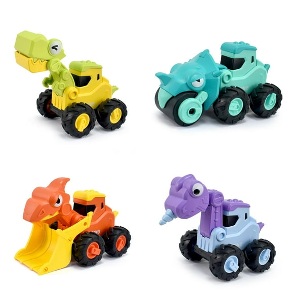 XIANXIAN 4 Pack Dinosaur Toys for 2 3 4 5 Year Old Boys, Push & Pull Friction Powered Dinosaur Monster Truck Vehicles for Toddlers Preschoolers Birthday Gifts