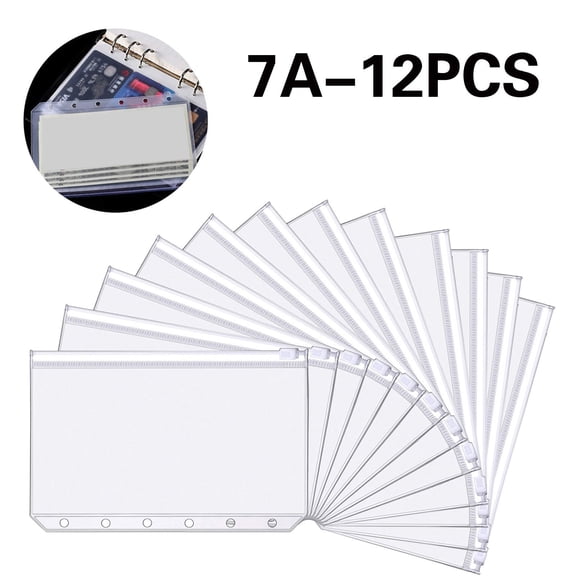 XIANXIAN 8/12/20pcs A7 Mini Binder Pockets with Zipper, 6 Holes Cash Envelopes for Budgeting, Loose Leaf Bags for A7 6-Ring Budget Wallet Binder, Clear Planner Insert Pouches - 13cm x 9cm