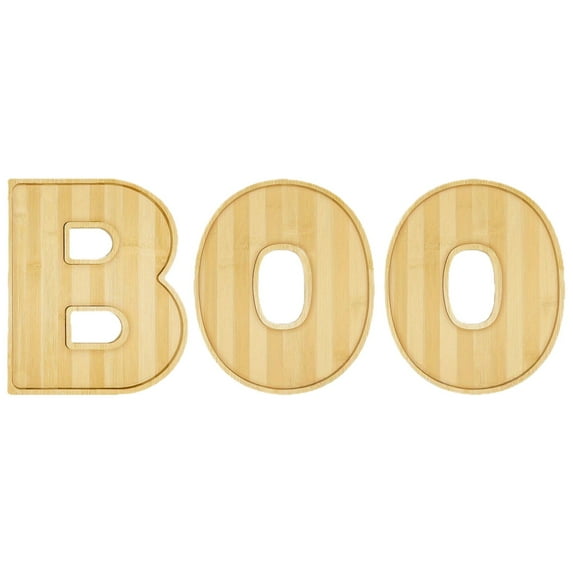 XIANXIAN BOO Wooden Letter Tray Halloween Decorative Snack Plate Candy Serving Dish Rustic Charcuterie Board Seasonal Party Display Tabletop Centerpiece
