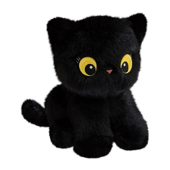 XIANXIAN Black Cat Stuffed Animals Sitting Plush Toy Realistic Pose Cuddle Pillow Cute Soft Plush Doll Small Plushies Toys Gifts for Kids 12 inch