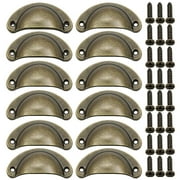 XIANXIAN Cabinet Cup Pulls Bronze, 3 inch (82mm) Antique Kitchen Cabinet Handles, 12 Pack Furniture Door Hardware Knobs with Screws for Chest of Drawers Cupboard Dresser Wardrobe