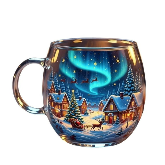 ​​XIANXIAN Christmas Cheer Glass Mug Halloween Themed Hand Painted Pumpkin Design Winter Scenery Personalized Coffee Cup Seasonal Decor Flat Pattern Drinkware for Festive Beverages