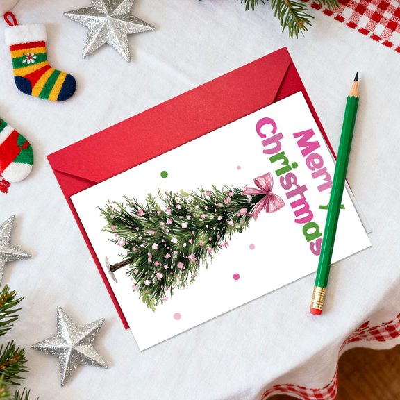 XIANXIAN Christmas Greeting Cards Assortment 5 Pack Watercolor Christmas Tree Note Card Merry Christmas Holiday Cards for Xmas Party Favor Supplies, 12 x 18 CM