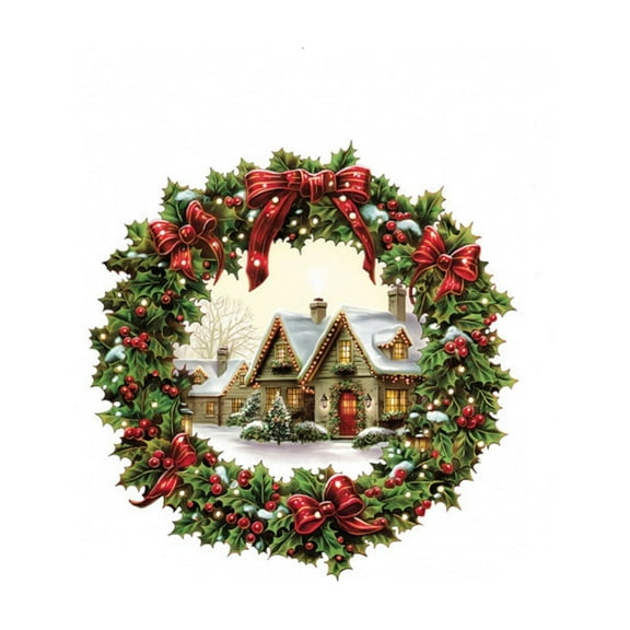 XIANXIAN Christmas Wreath House Living Room Glass Window Holiday Scene Atmosphere Decoration Wall Sticker with Adhesive Backing for Easy Installation and Festive Home Decor