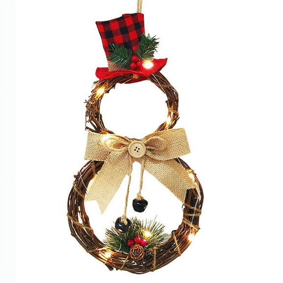 XIANXIAN Christmas Wreaths for Front Door Battery Operated 16In New Items Home LED Lights Rattan Circle Outdoor Reef Bells Pine Ribbon Large Swag 2023 for Door Windows Farmhouse Decor Gifts