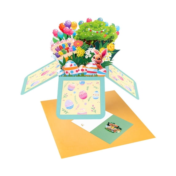 XIANXIAN Easter Pop Up Cards - 3D PopUp Easter Card for Kids Eggs Bunny Baskets Pop-Up Card for Kids Children Daughter Son Spring Gift with Envelopes Light blue