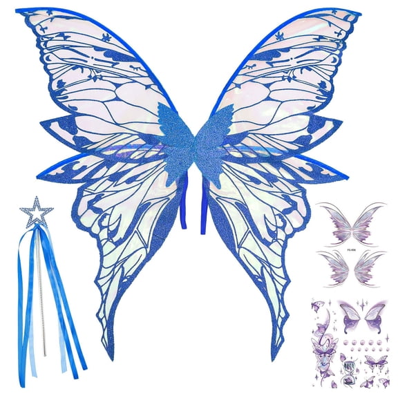 XIANXIAN Fairy Wings for Adult Women 31.5"X29" Butterfly Style with Star Wand and Body Stickers - Perfect for Halloween Party Events and Themed Costume Wear