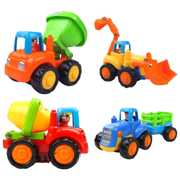 XIANXIAN Friction Powered Cars Push and Go Trucks Construction Vehicles Toys Set of Tractor Bulldozer Dump Truck Cement Mixer for Baby Toddlers Infants Boys Gifts
